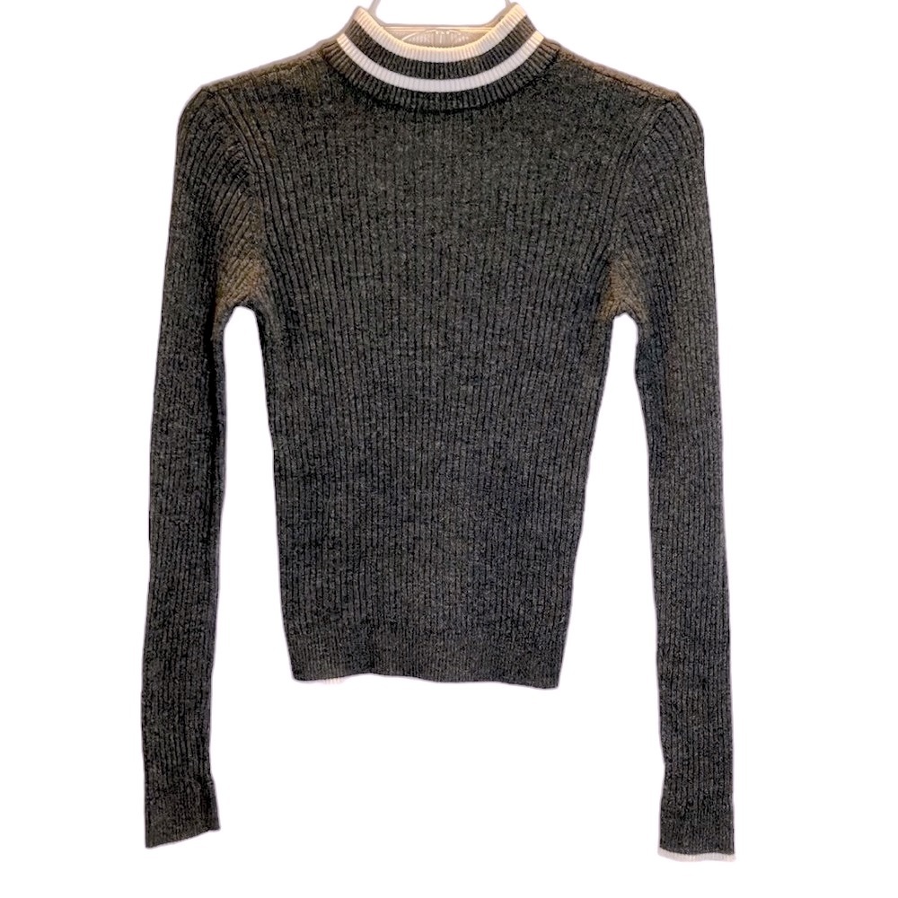 Aeropostale ribbed knit long sleeve mock neck sweater gray white trim size S